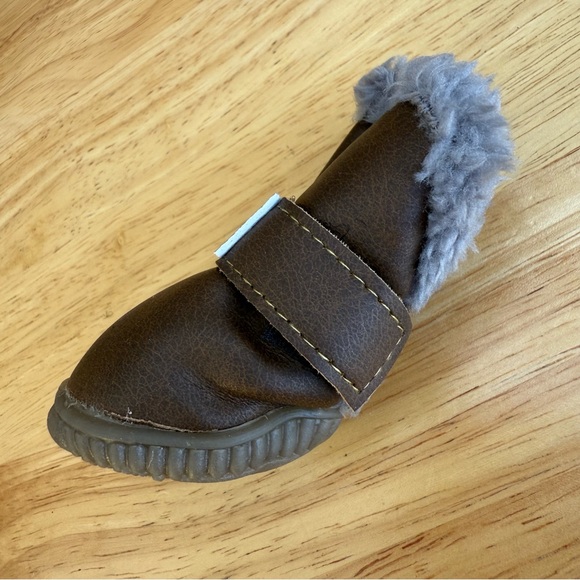 Brown Dog Boots with Gray Fur Trim - Picture 4 of 11